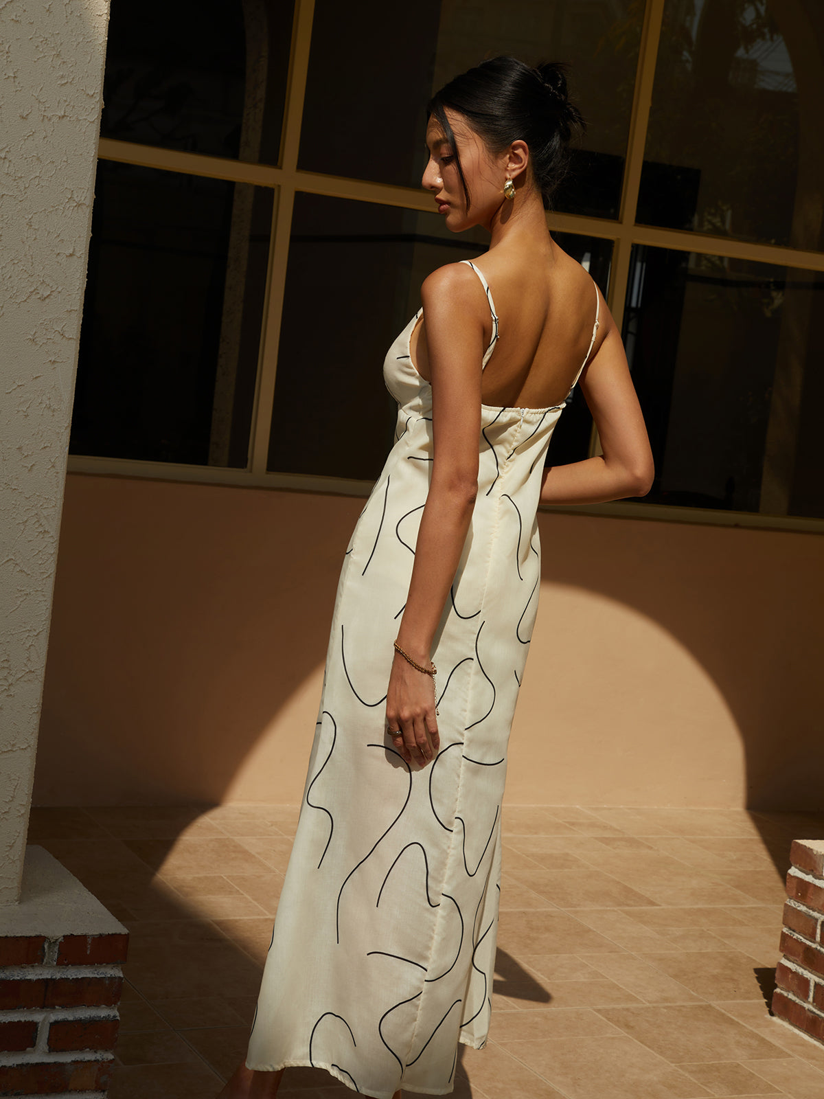 Abstract Lines Print Cami Long Dress