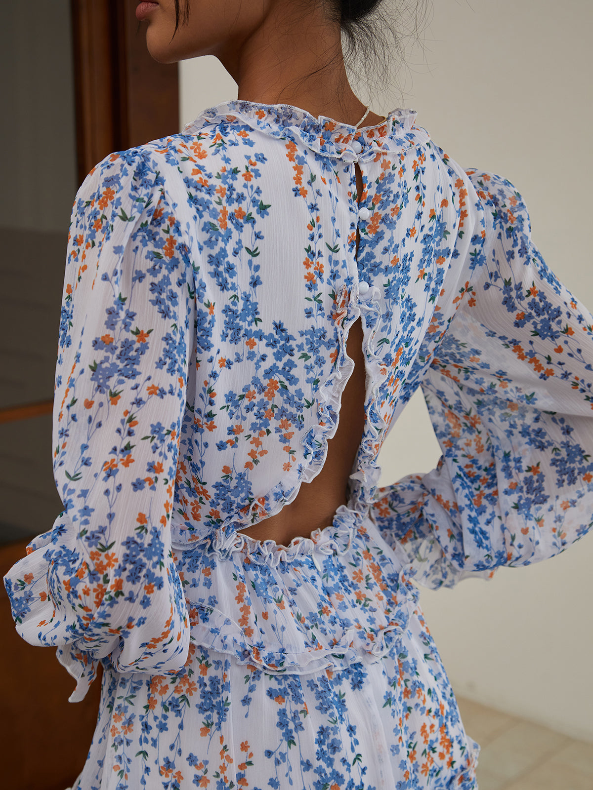 Multi Floral Lettuce Trim Short Dress