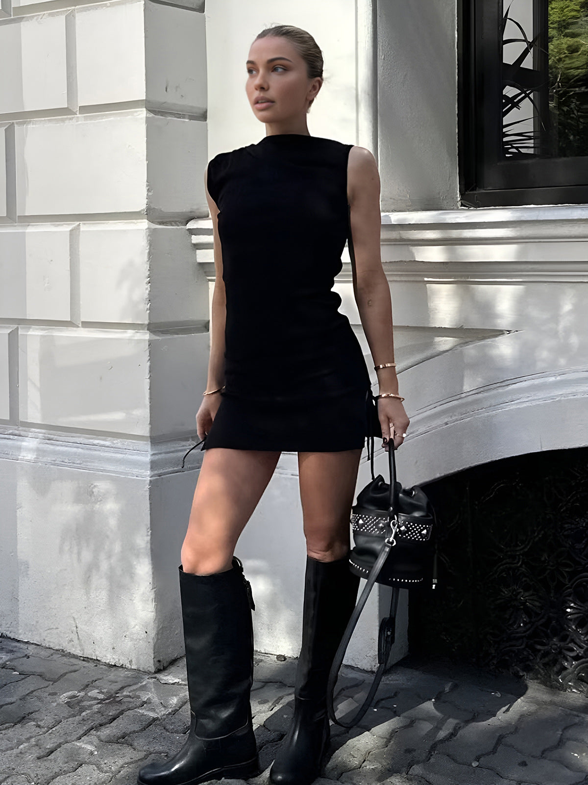 Solid Drawstring Detail Short Dress