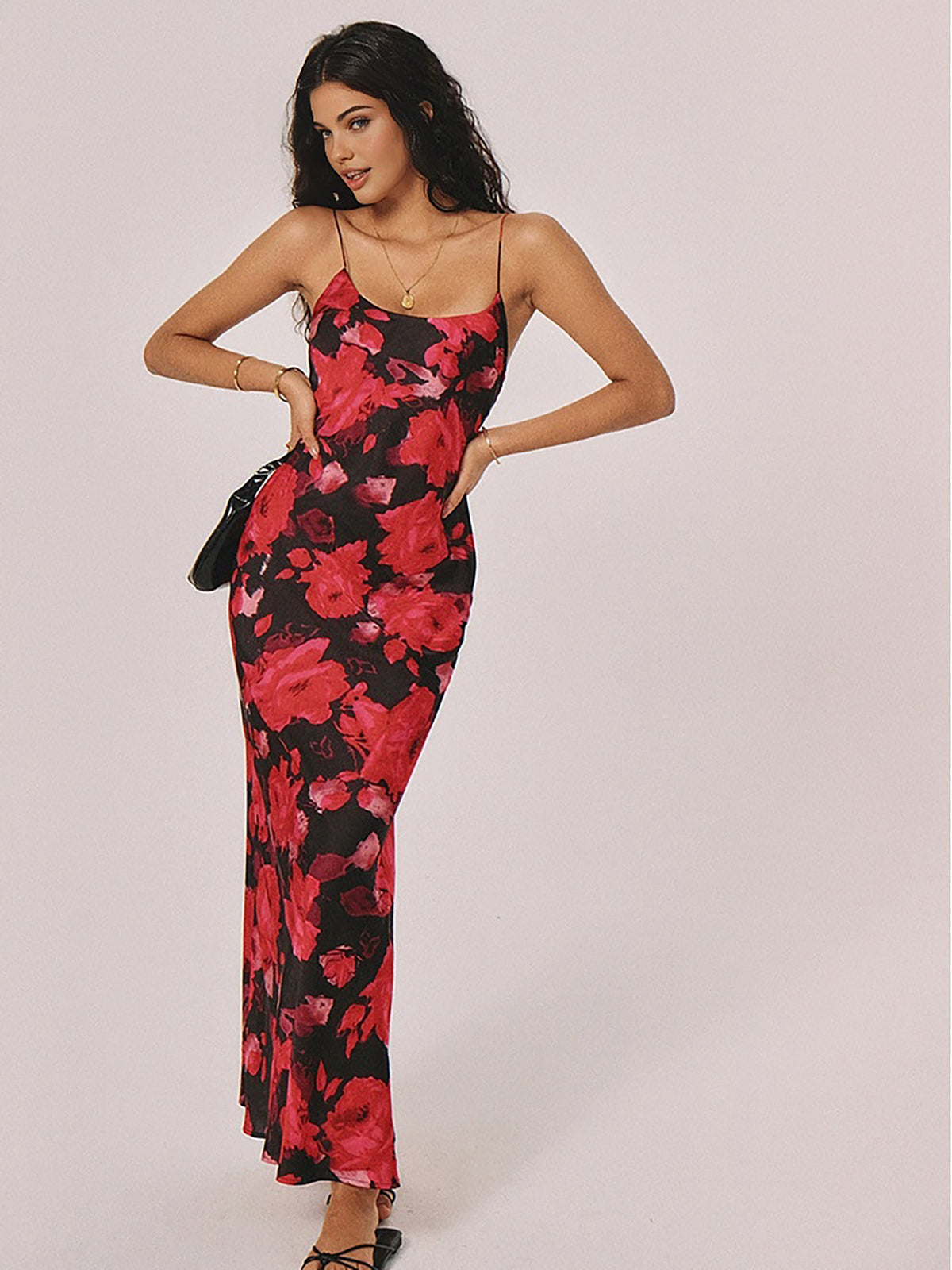 Floral Backless Low Cut Long Dress