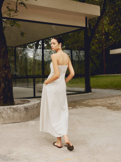 Cotton & Linen Shirred Pocket Long Dress