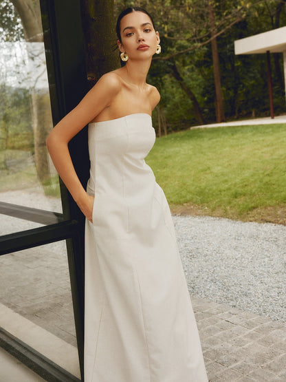 Cotton & Linen Shirred Pocket Long Dress