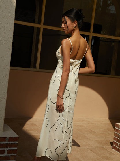 Abstract Lines Print Cami Long Dress