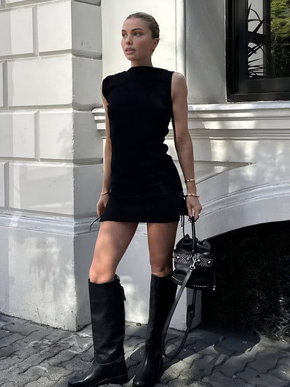 Solid Drawstring Detail Short Dress