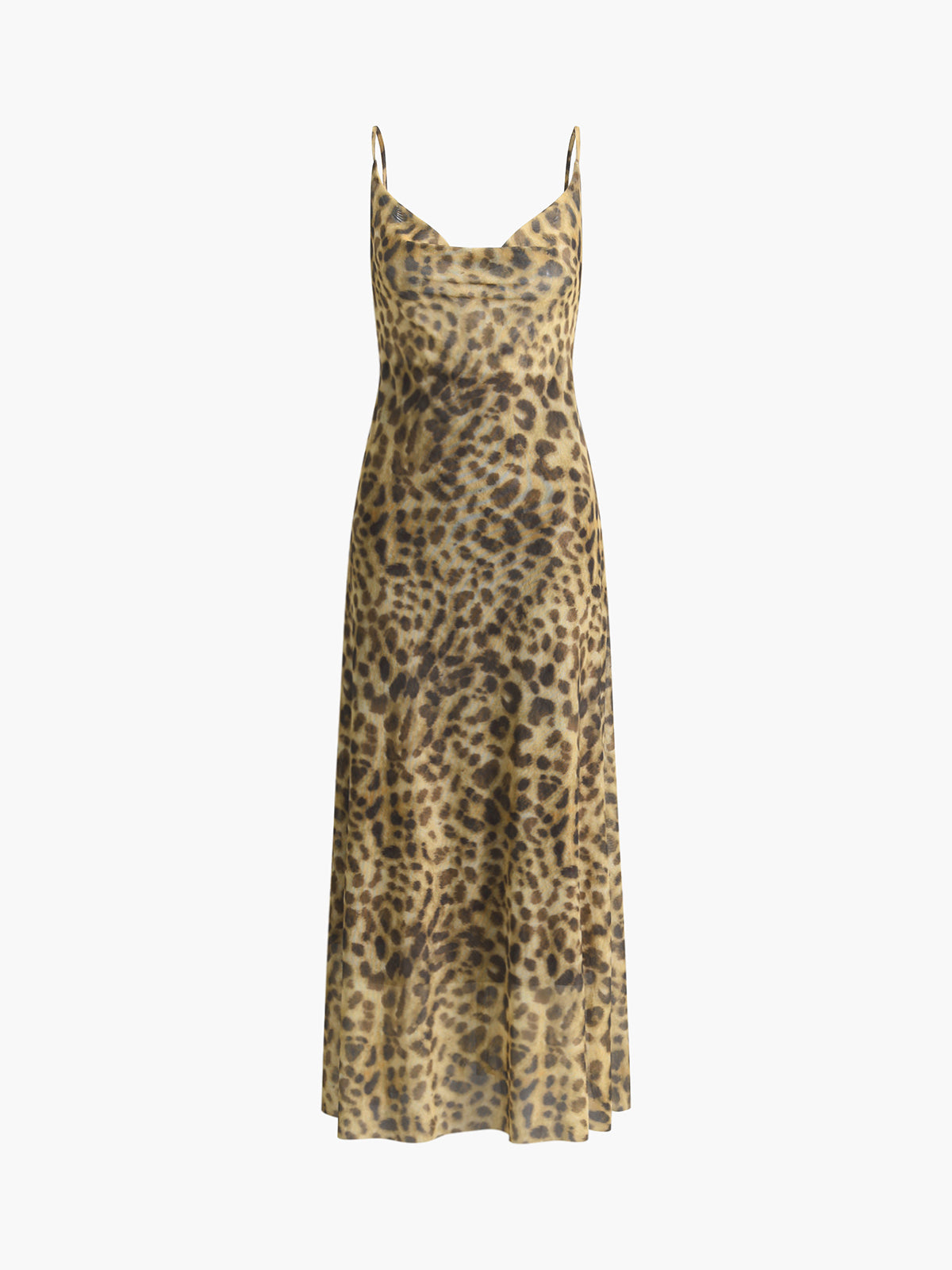 Leopard Print Cowl Neck Midi Dress