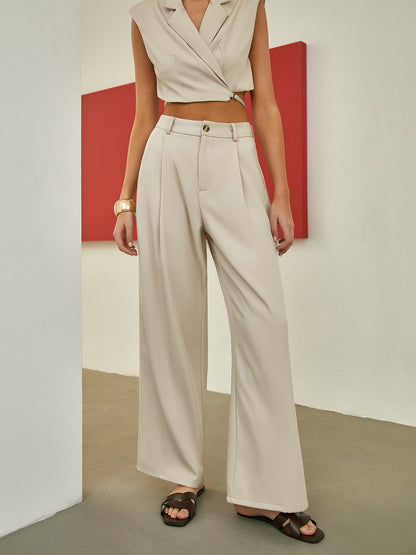 Minimalism Shoulder Pads Knotted Vest With Tailored Pants Set