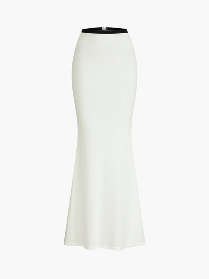 Contrast Trim Knotted Halter Mermaid Split Skirt Set