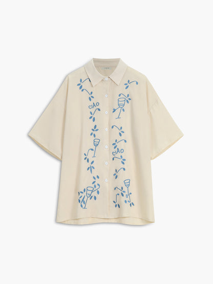 Plant Embroidery Leisure Shorts Set