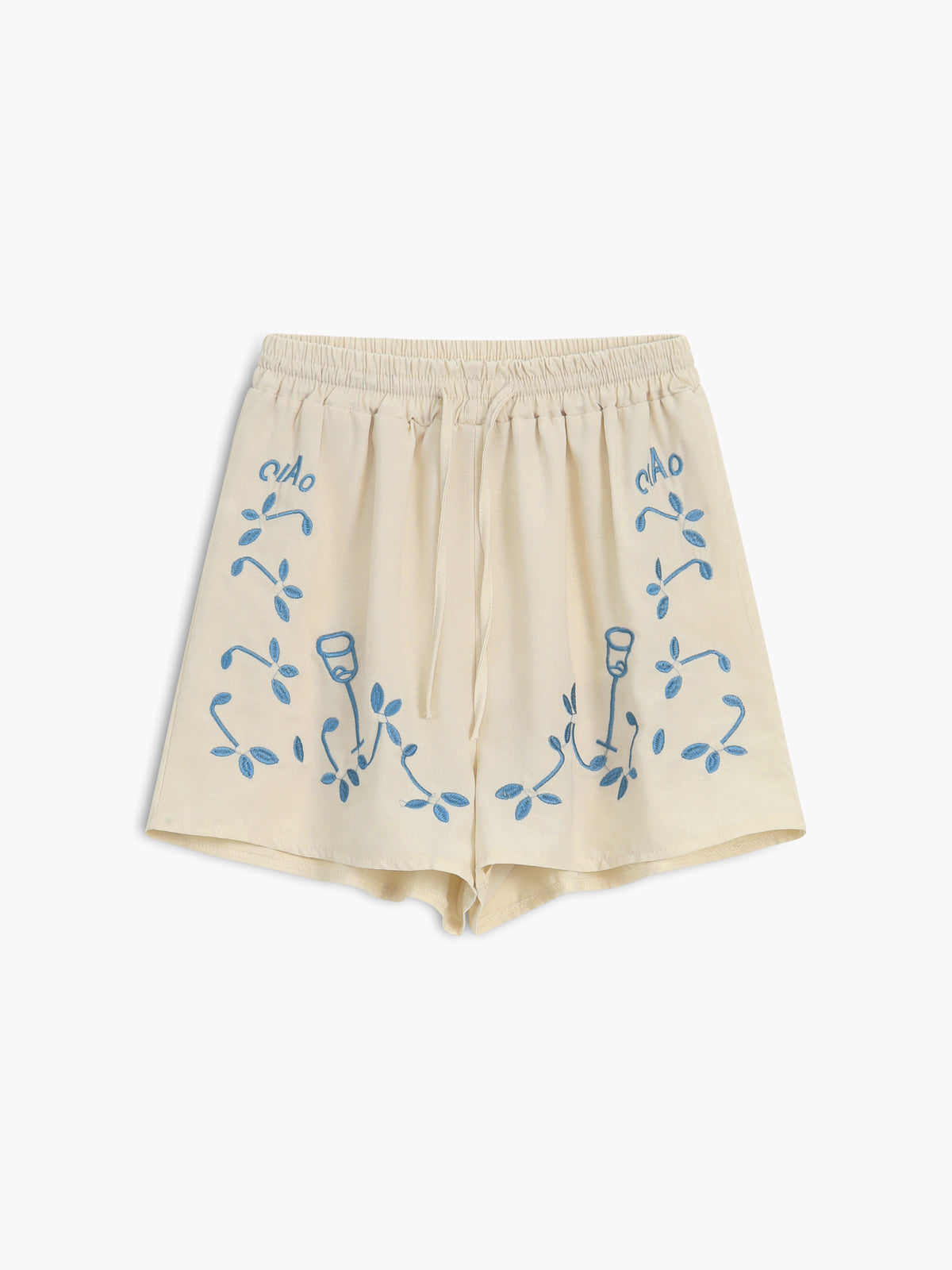 Plant Embroidery Leisure Shorts Set