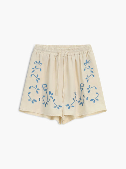 Plant Embroidery Leisure Shorts Set