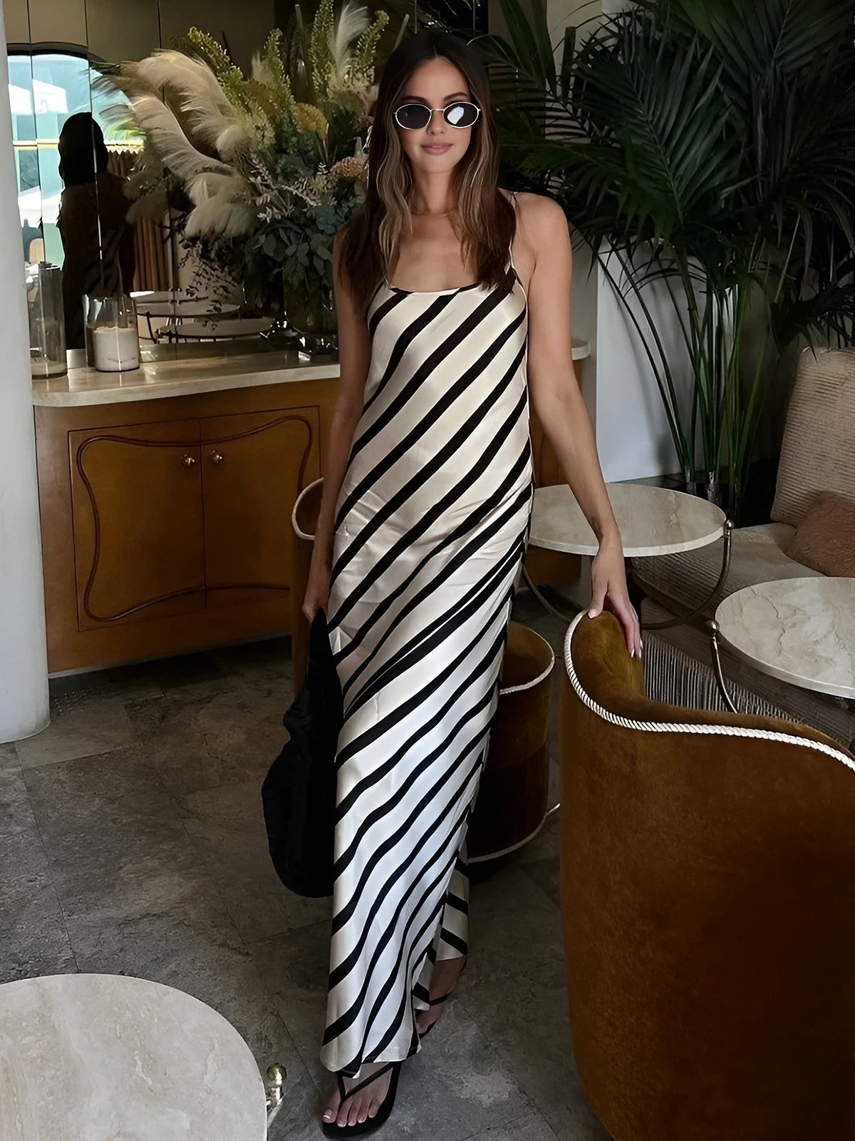 Striped Spaghetti Strap Cami Long Dress