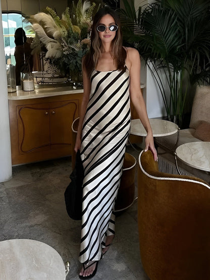 Striped Spaghetti Strap Cami Long Dress