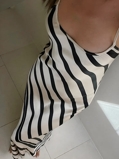 Striped Spaghetti Strap Cami Long Dress