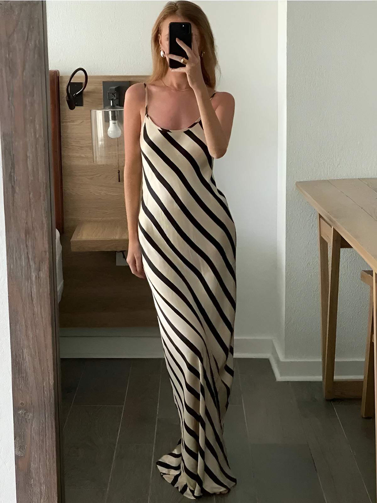 Striped Spaghetti Strap Cami Long Dress