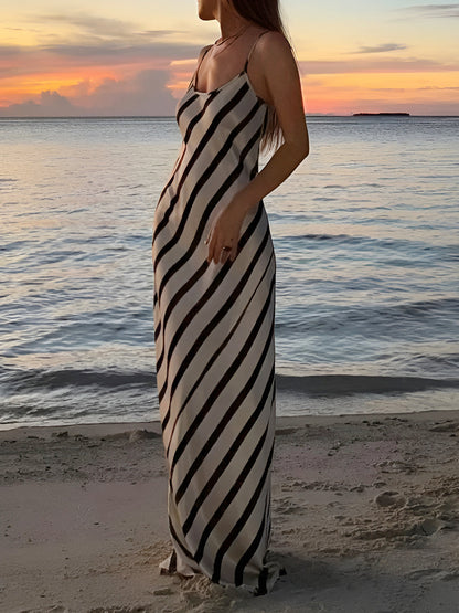 Striped Spaghetti Strap Cami Long Dress