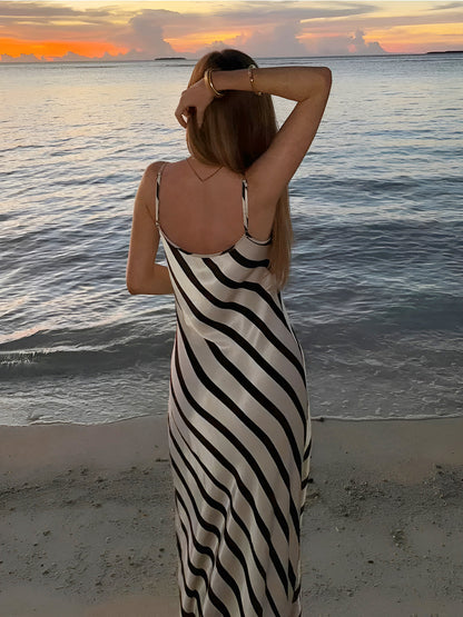 Striped Spaghetti Strap Cami Long Dress