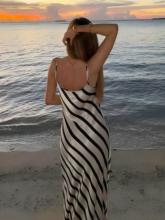 Striped Spaghetti Strap Cami Long Dress