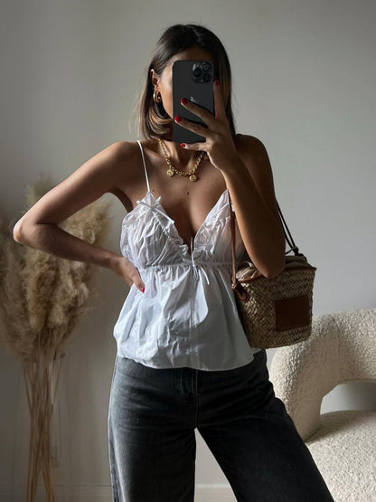 Tiny Bow Decor Peplum Cami Top