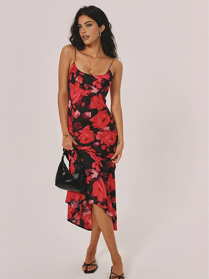 Floral Backless Low Cut Long Dress