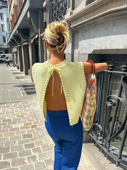 Yellow Knit Sleeveless Cropped Top